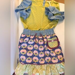 Matilda Jane multicolored floral print skirt, blouse and tights set